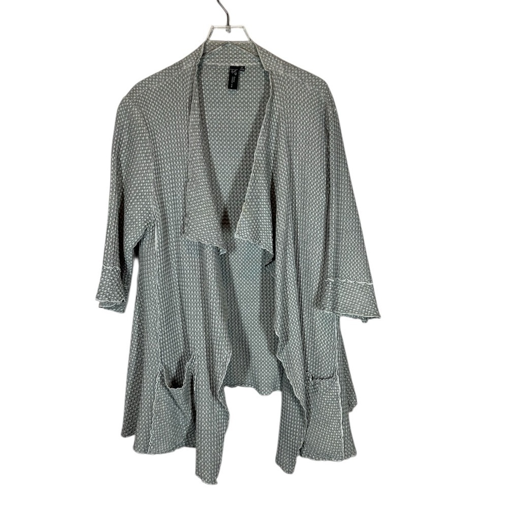 FOCUS CASUAL Women's XL Waffle Cardigan Pre-Shrunk Cotton Grey Waterfall Front